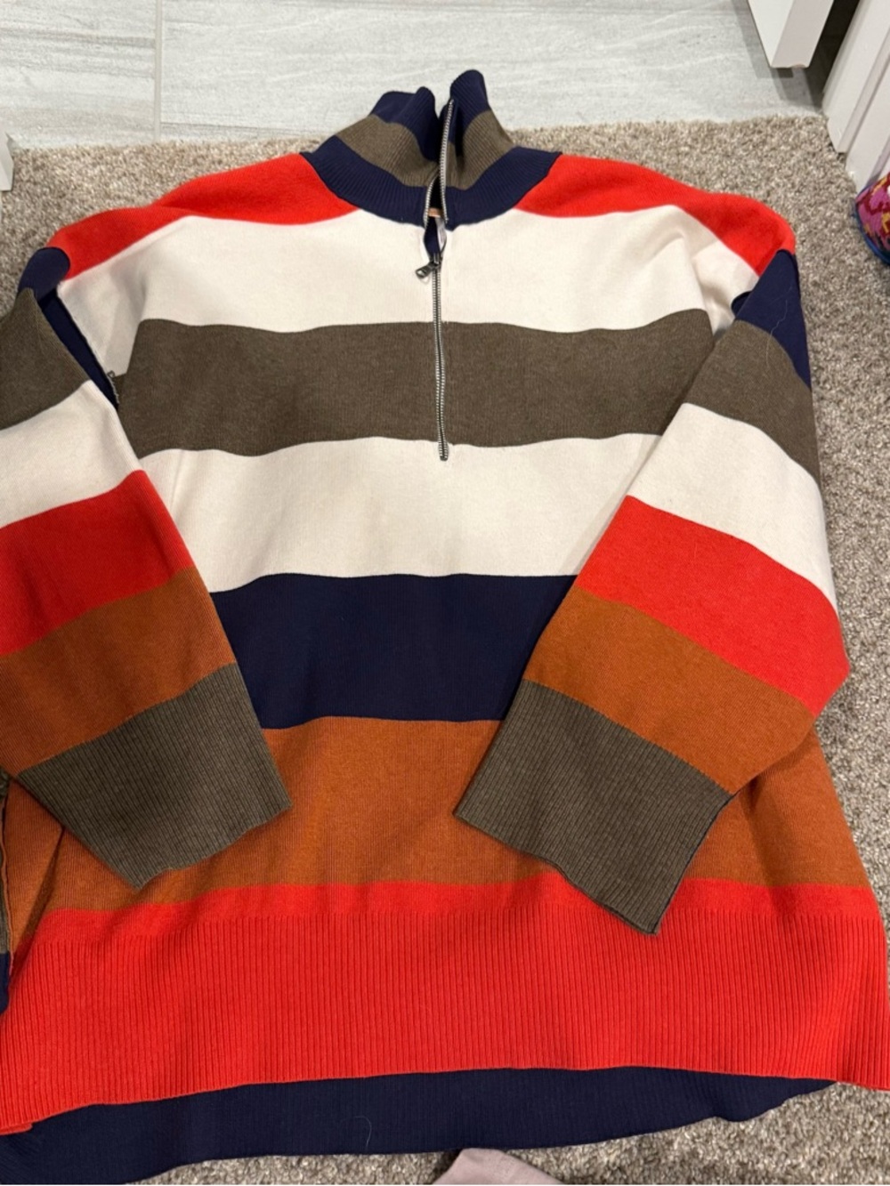 Free People Striped Half-Zip Sweater - Multi-Color